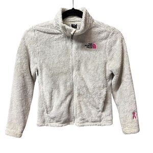 The North Face Girls Kids Gray Fleece Zip-Up Jacket S Pink Ribbon